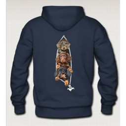 Huppari "Vetoketju-painatuksella" takapuolella