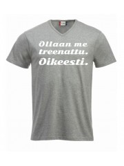V-aukkoinen T-paita "OLLAAN ME TREENATTU"