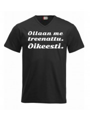 V-aukkoinen T-paita "OLLAAN ME TREENATTU"