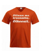 V-aukkoinen T-paita "OLLAAN ME TREENATTU"