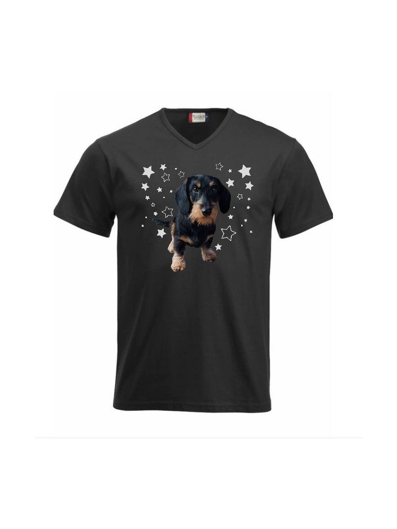 KARKEAKARVAINEN MÄYRÄKOIRA, musta "STARS" v-neck