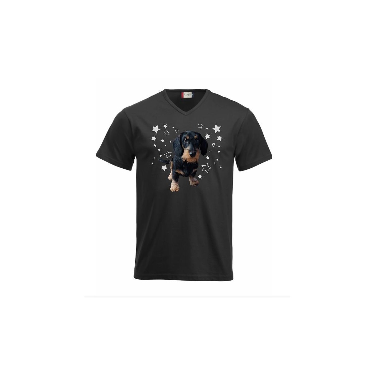 KARKEAKARVAINEN MÄYRÄKOIRA, musta "STARS" v-neck