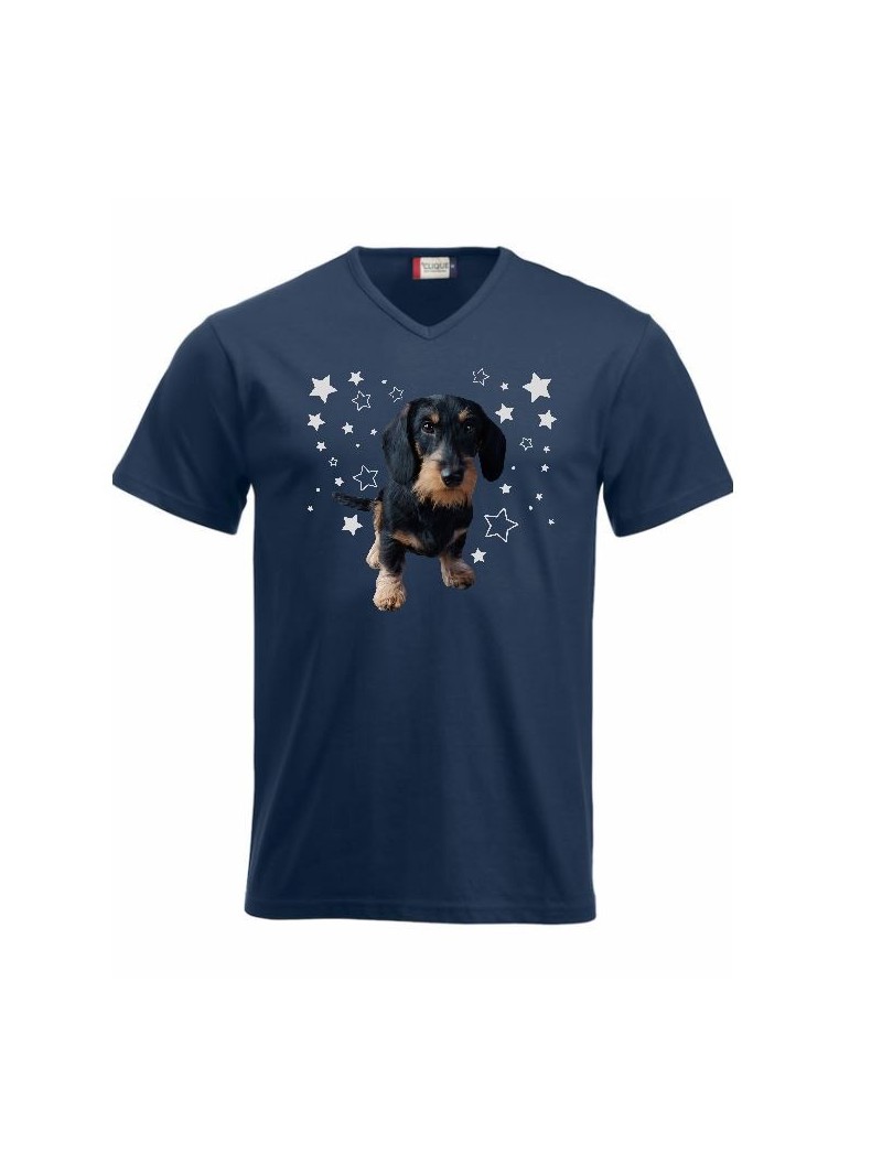 KARKEAKARVAINEN MÄYRÄKOIRA, musta "STARS" v-neck