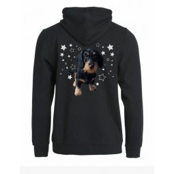 KARKEAKARVAINEN MÄYRÄKOIRA, musta "STARS" full zip hoodie