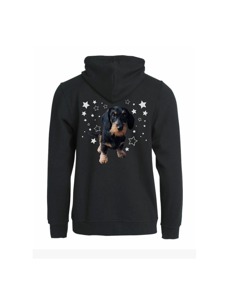 KARKEAKARVAINEN MÄYRÄKOIRA, musta "STARS" full zip hoodie