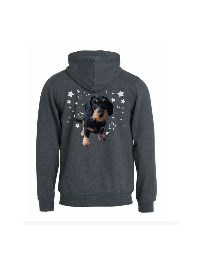 KARKEAKARVAINEN MÄYRÄKOIRA, musta "STARS" full zip hoodie