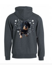 KARKEAKARVAINEN MÄYRÄKOIRA, musta "STARS" full zip hoodie